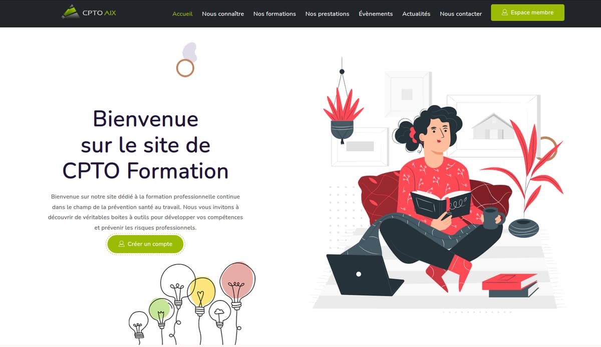 Page d’accueil de la plateforme CPTO Formation